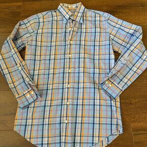 Peter Millar Shirt Mens Medium Button Up Flex Finish Plaid Blue Business Casual